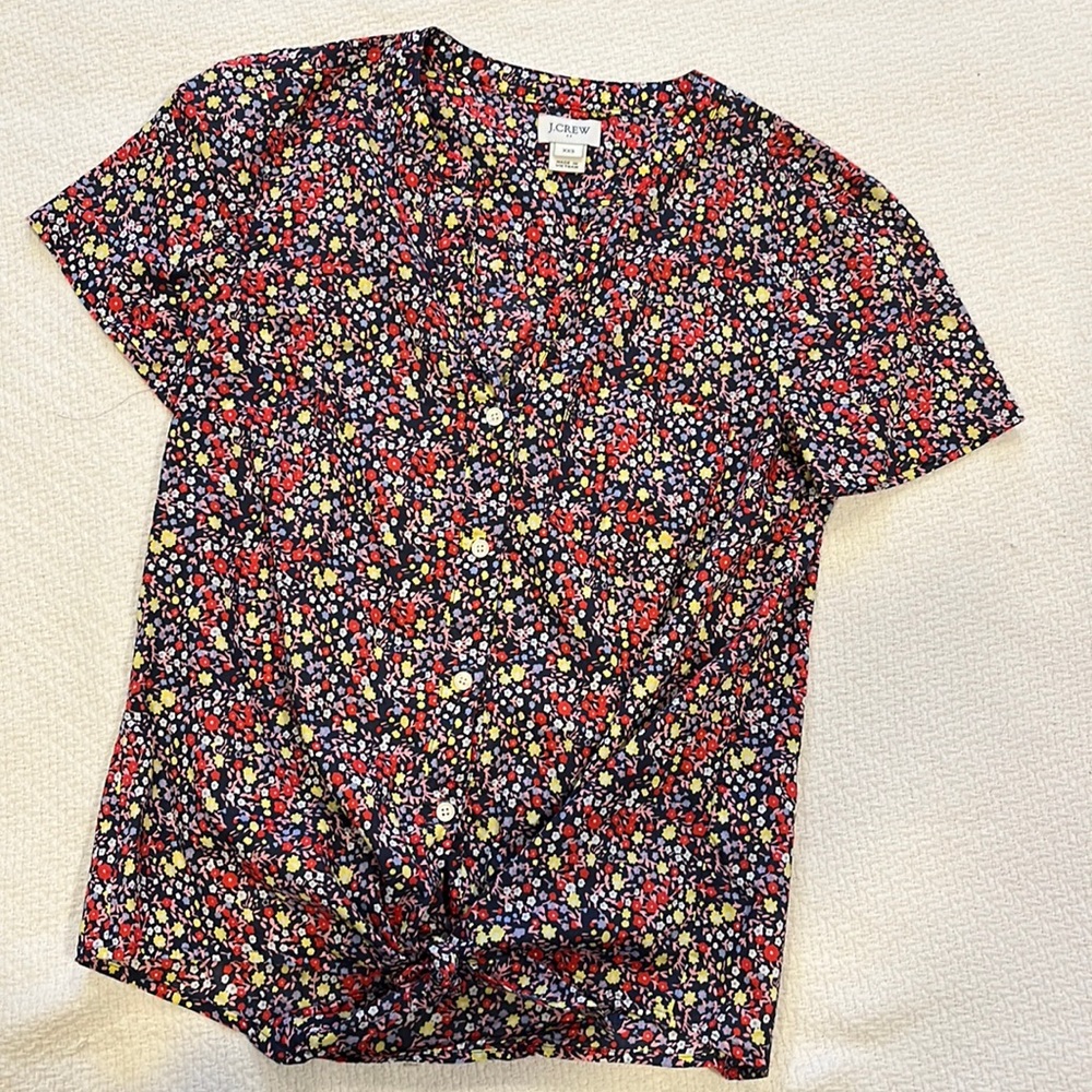 EUC J. Crew XXS button down knotted blouse